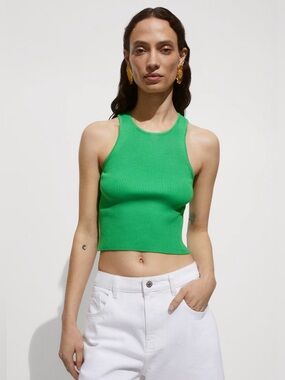 Mango Green ribbed knit top NWT